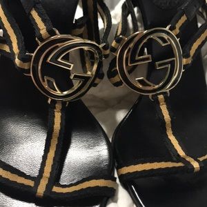 Authentic VINTAGE black and gold Gucci shoes